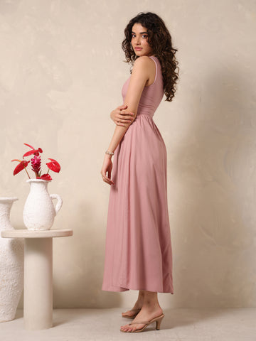 Princess Seam Detailed High Neck Maxi Dress