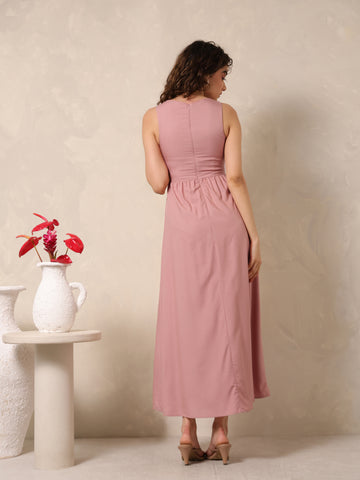 Princess Seam Detailed High Neck Maxi Dress