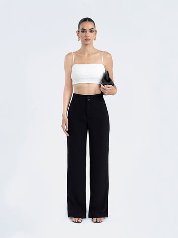 Button Detailed Straight Leg Pant