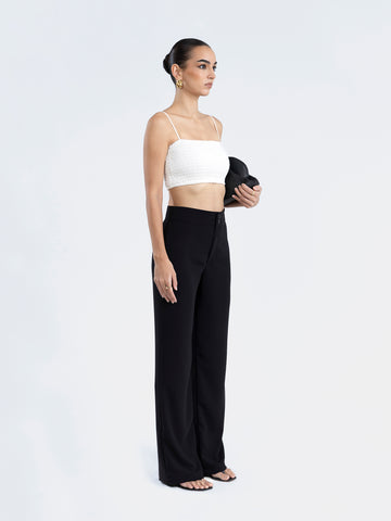 Button Detailed Straight Leg Pant