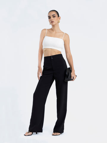 Button Detailed Straight Leg Pant