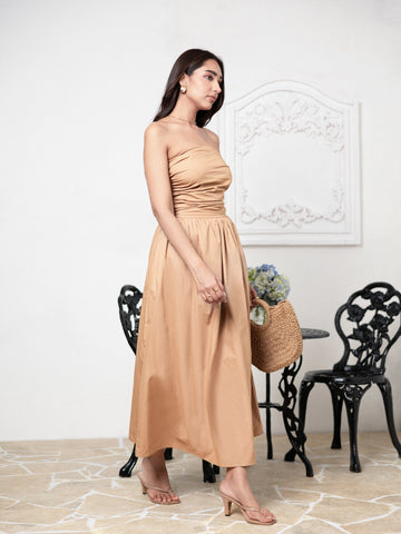 Front Ruched Detailed Tube Maxi Dress