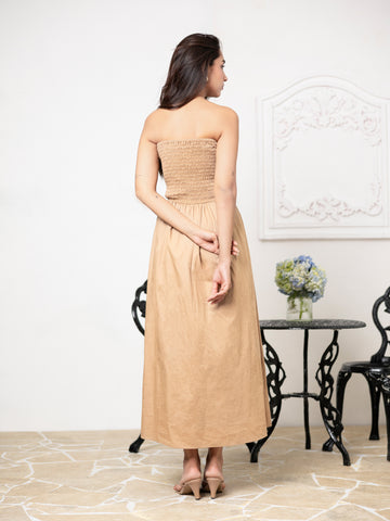 Front Ruched Detailed Tube Maxi Dress