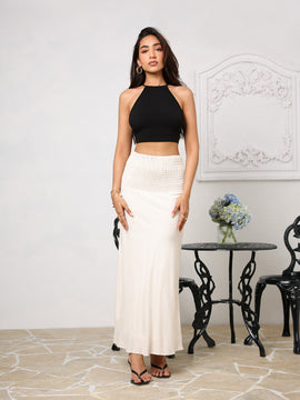 Smocking Detailed Bias Maxi Skirt