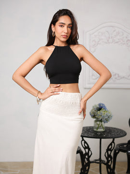 Smocking Detailed Bias Maxi Skirt