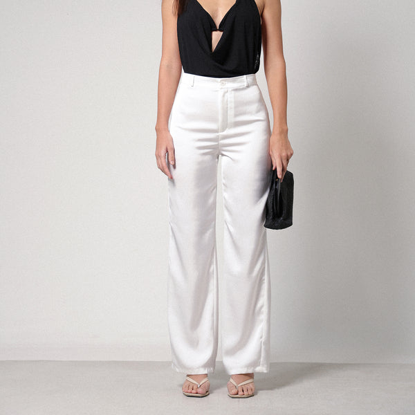 High Waist Straight Leg Satin Pant