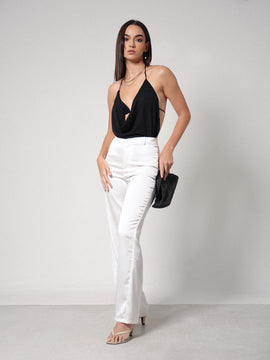 High Waist Straight Leg Satin Pant