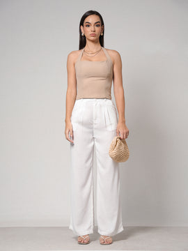 Front Pleated High Waist Wide Leg Pant