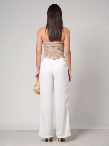 Front Pleated High Waist Wide Leg Pant