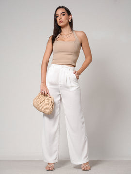 Front Pleated High Waist Wide Leg Pant