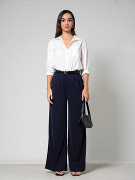 Front Pleated High Waist Wide Leg Pant