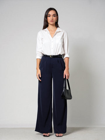 Front Pleated High Waist Wide Leg Pant