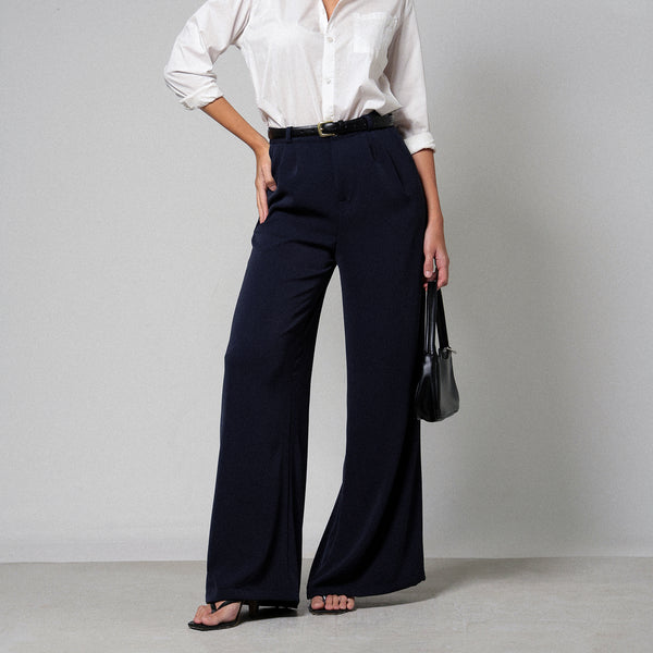 Front Pleated High Waist Wide Leg Pant