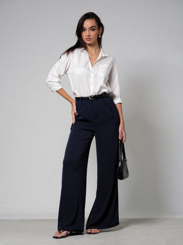 Front Pleated High Waist Wide Leg Pant