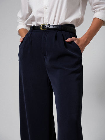 Front Pleated High Waist Wide Leg Pant