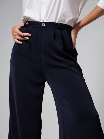 Front Pleated High Waist Wide Leg Pant