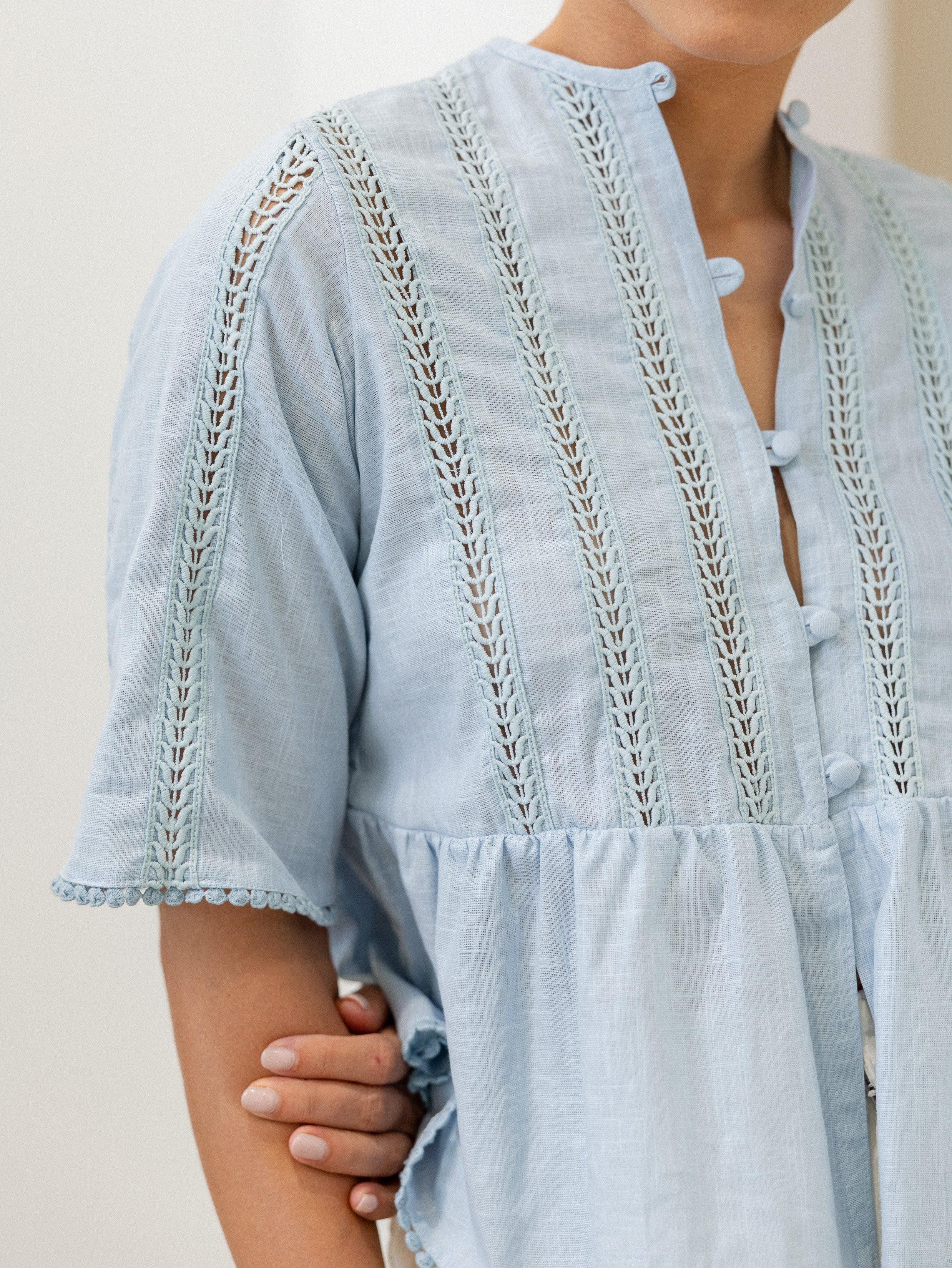 Button Down Lace Detailed Top