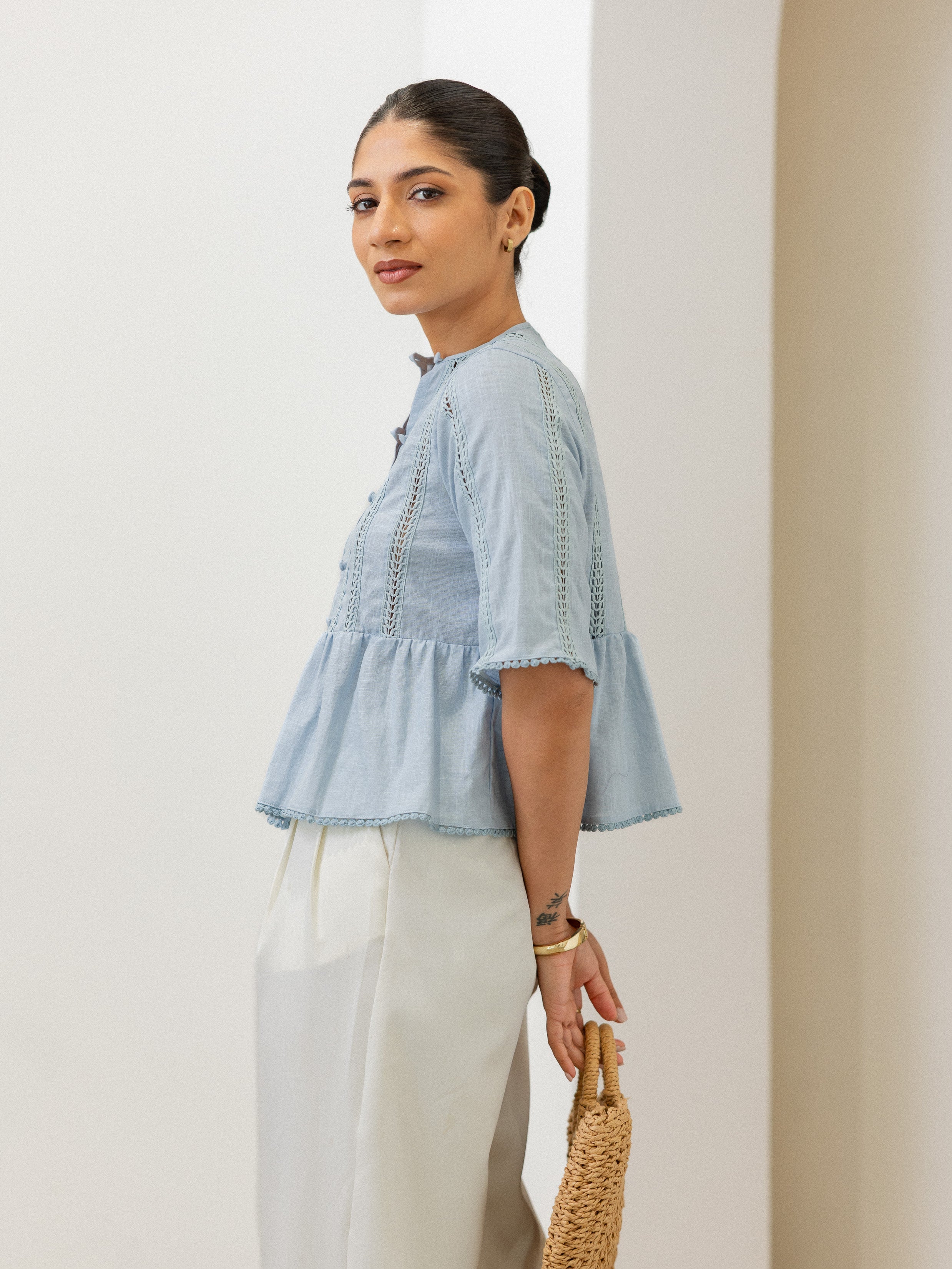 Button Down Lace Detailed Top