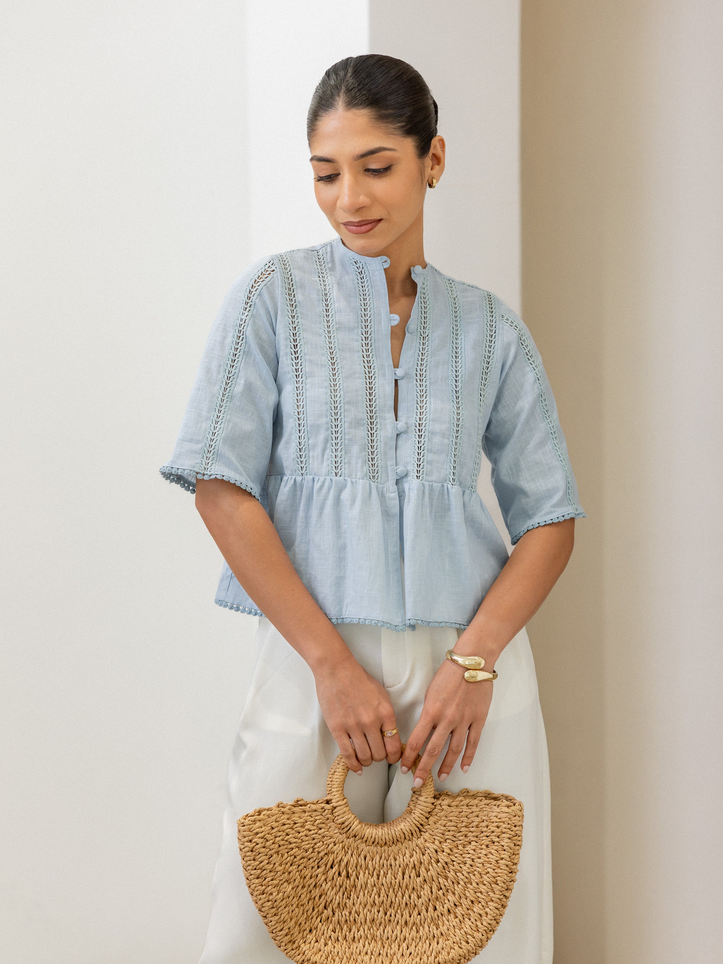 Button Down Lace Detailed Top