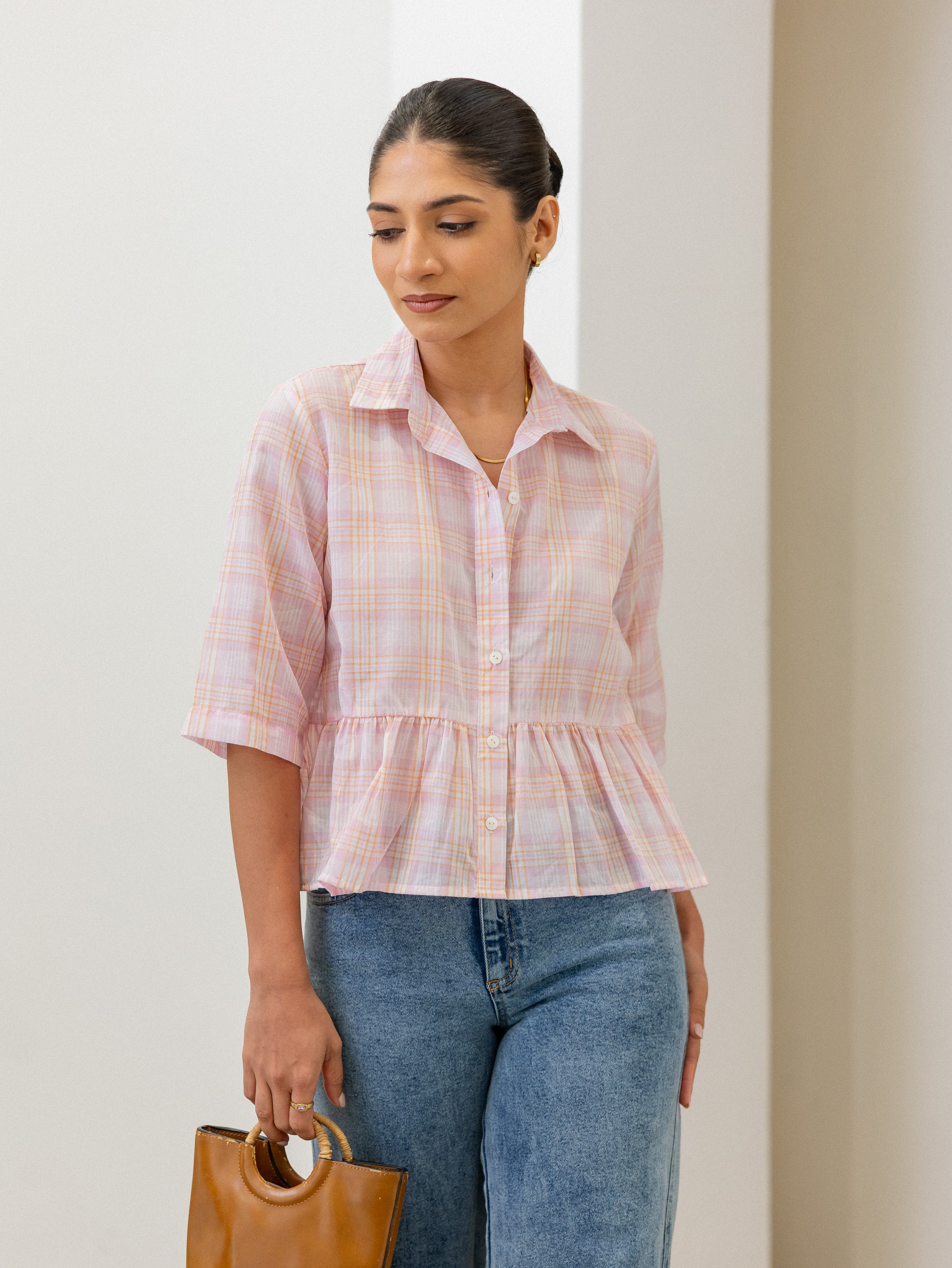 Button Down Peplum Top