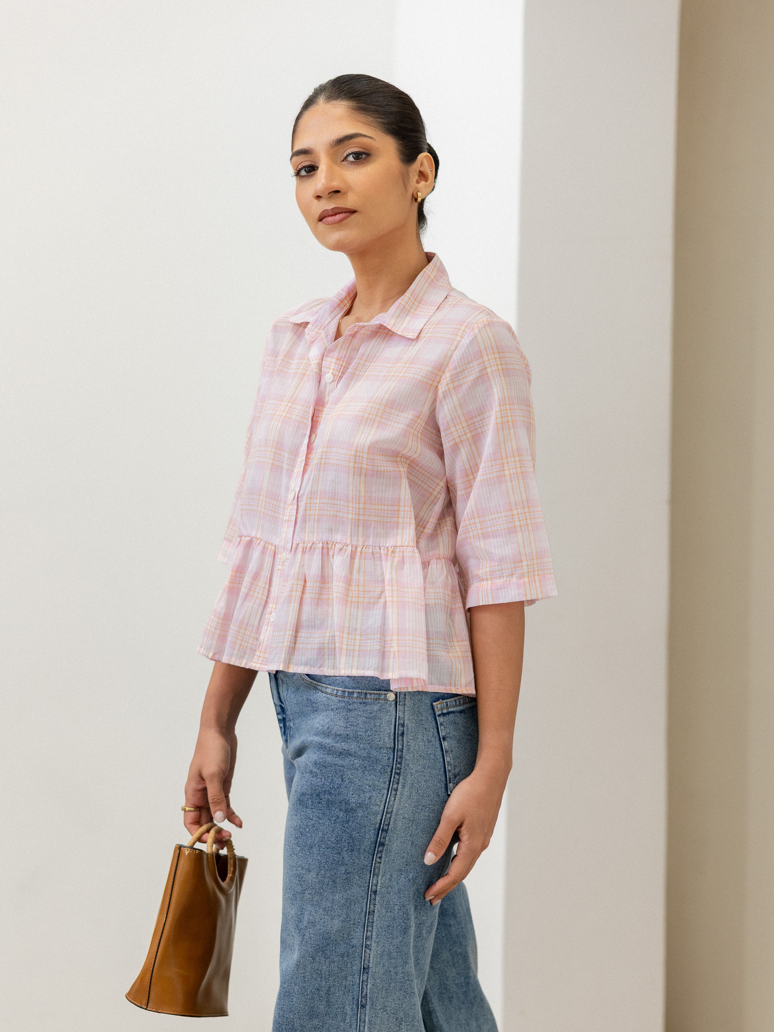 Button Down Peplum Top