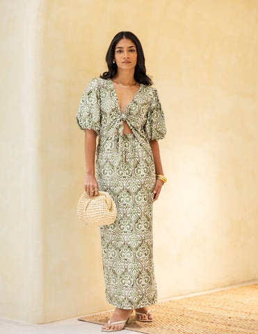 Front Tie-Up Dteail Midi Dress