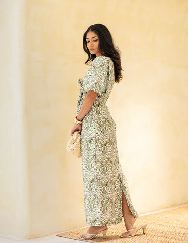 Front Tie-Up Dteail Midi Dress