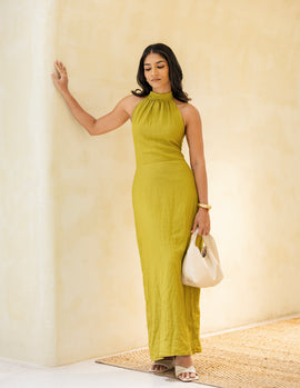 High Neck Tie-Up Midi Dress