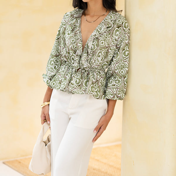 Balloon Sleeve Wrap Top