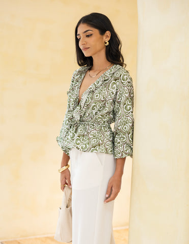 Balloon Sleeve Wrap Top