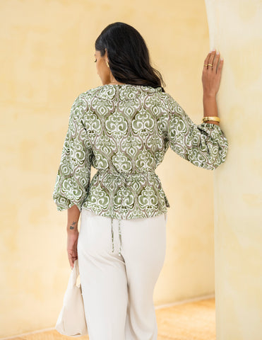 Balloon Sleeve Wrap Top