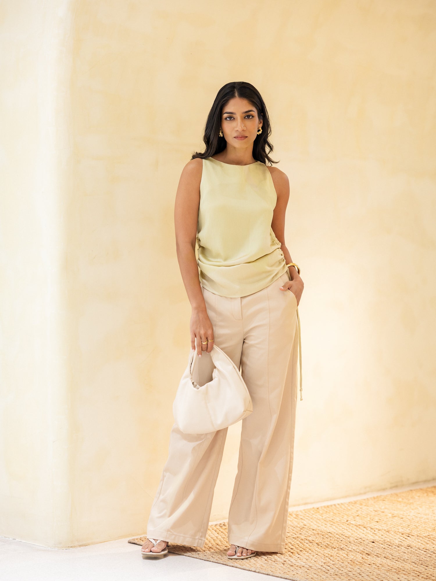 Side Ruched Satin Top