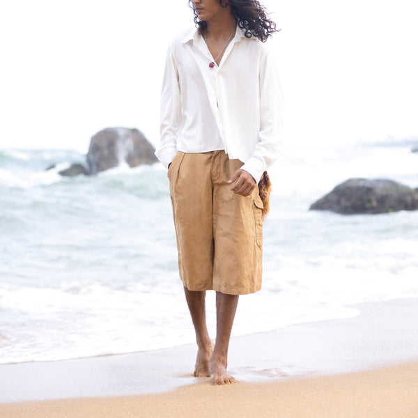 Cropped cuff flared shirt