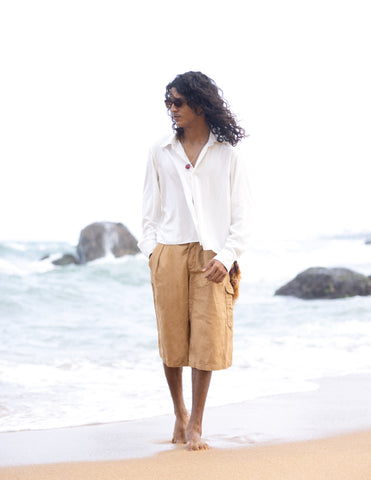 Cropped cuff flared shirt