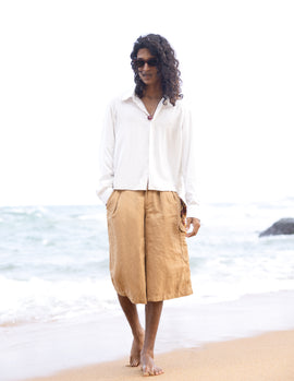 Cropped cuff flared shirt