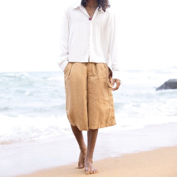 Cropped cuff flared shirt