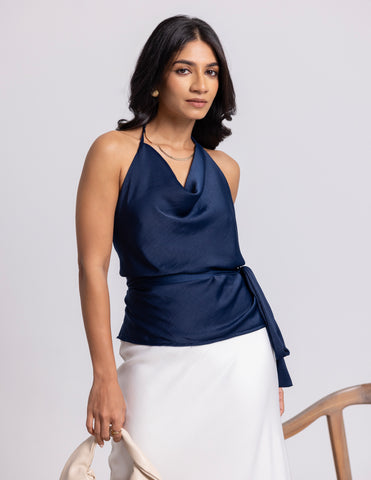 Back Tie Up Detailed Cowl Top