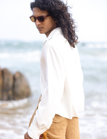 Cropped cuff flared shirt