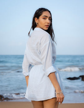 Collar Detailed Long Sleeved Mini Dress