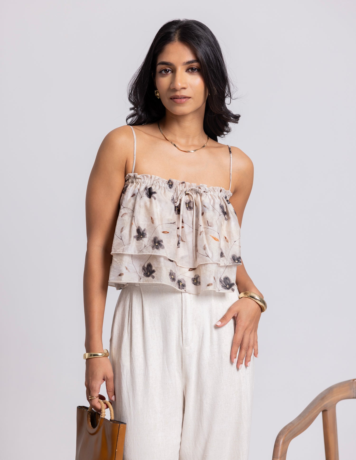 Frill Detailed Printed Top