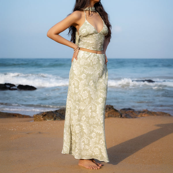 Printed Bias Maxi Skirt