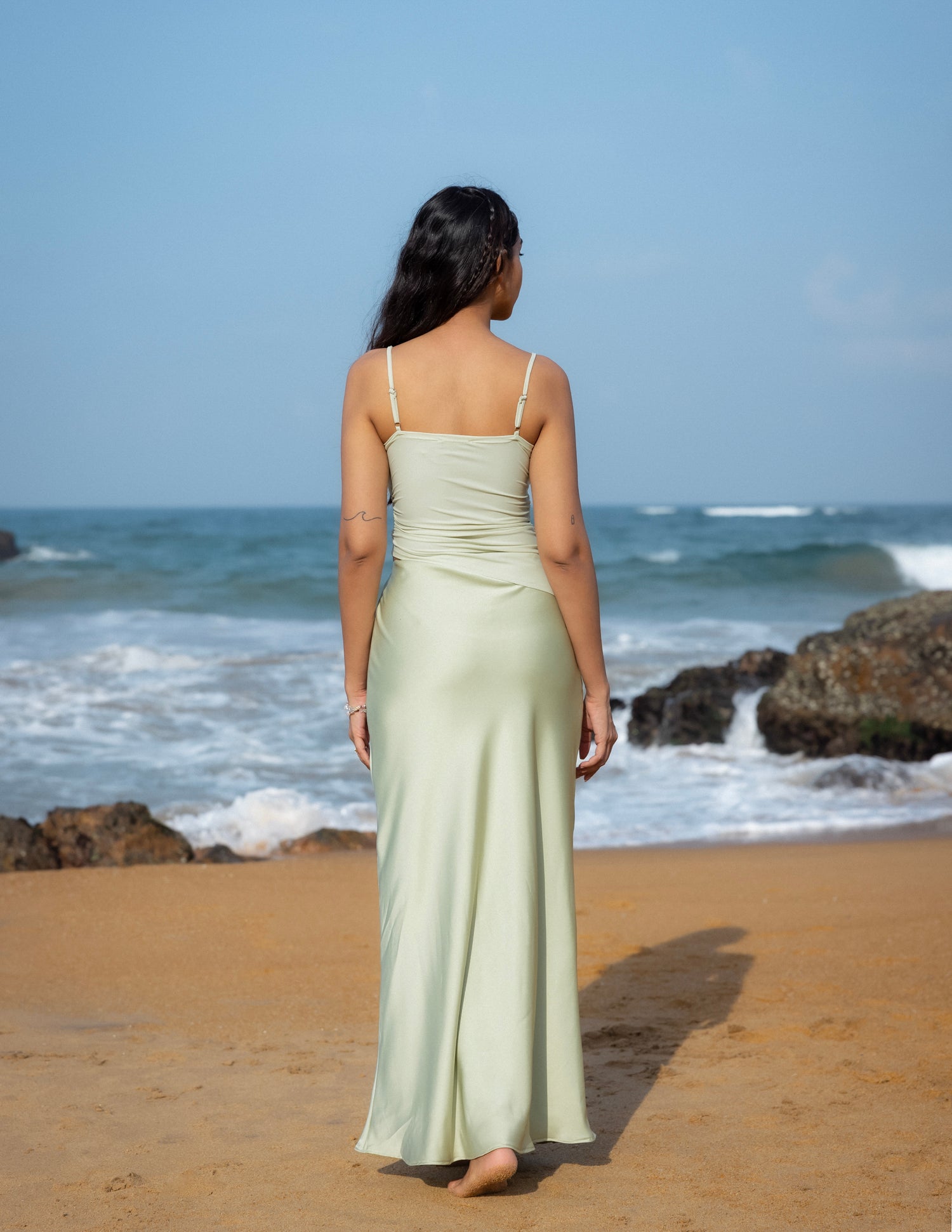 Contrast Fabric Detailed Sleeveless Maxi Dress