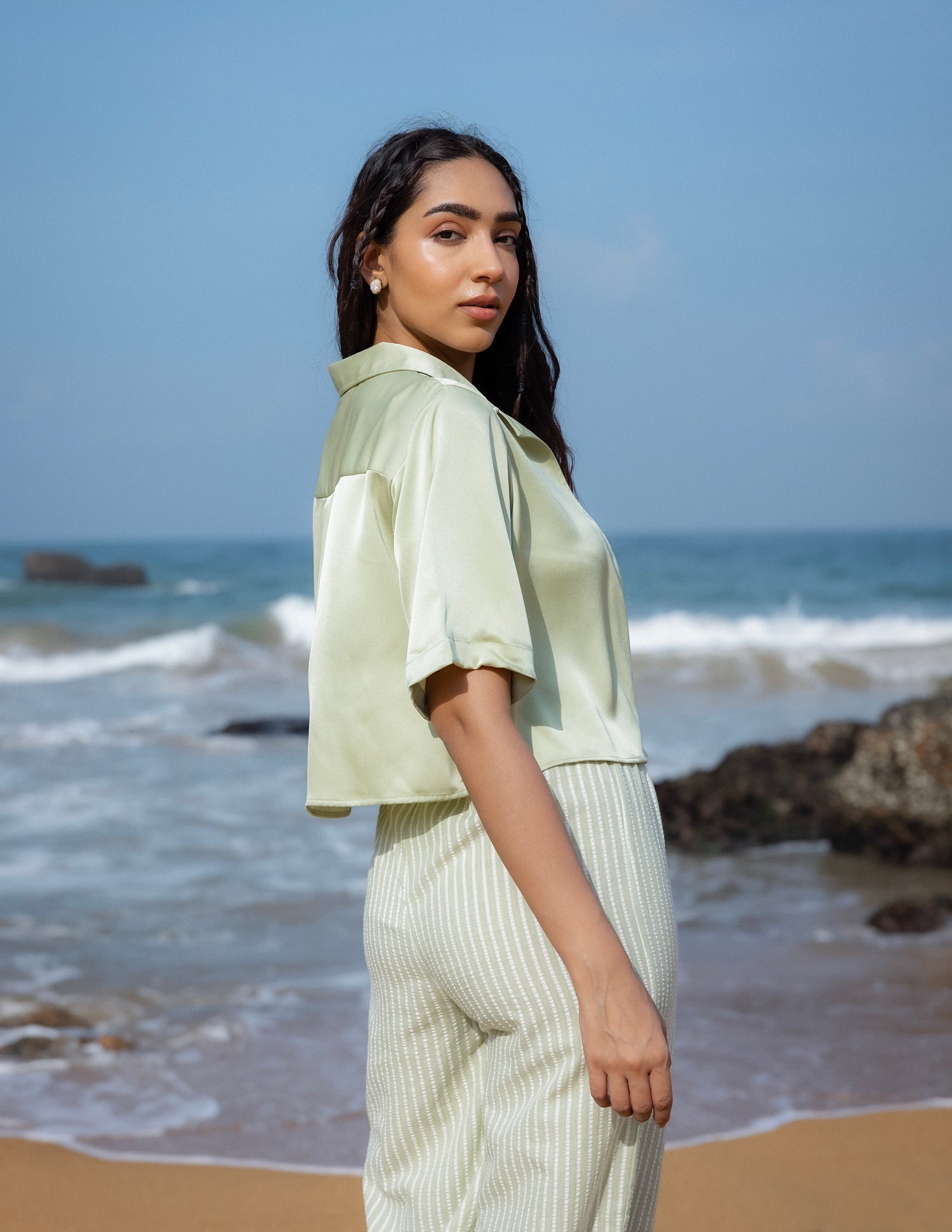 Button Down Short Sleeved Crop Top