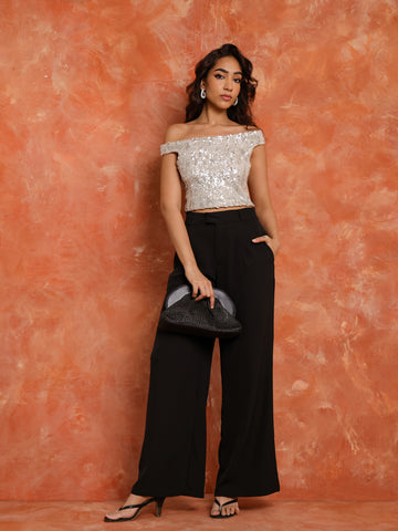 Off Shoulder Sleeveless Sequin Top