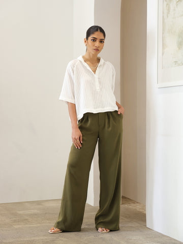 Front Pleated Wide Leg Pant