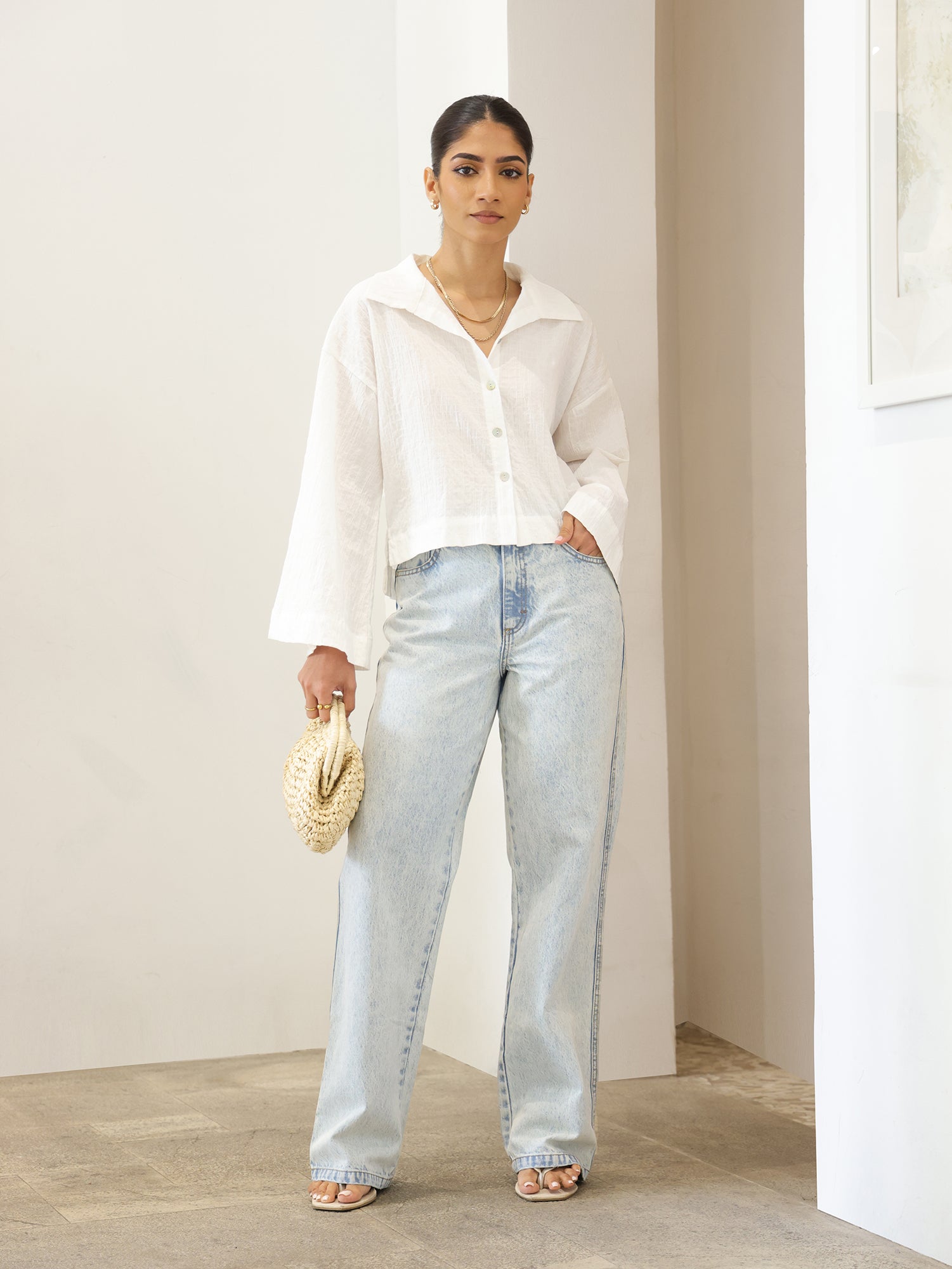 Button Down Crop Shirt