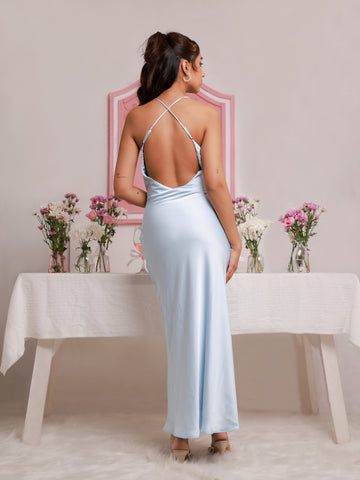 Cowl Neck Flared- Satin Maxi Dress