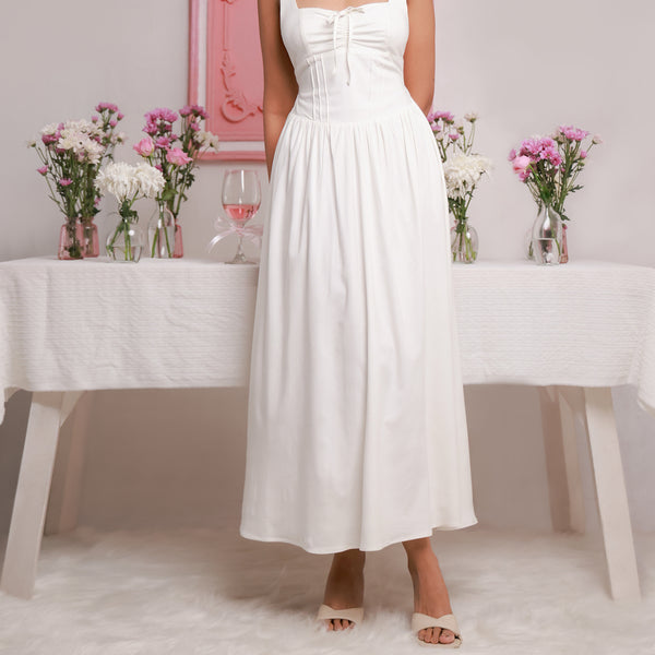 Front Ruched Detailed Square Neck Maxi Dress