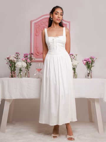 Front Ruched Detailed Square Neck Maxi Dress