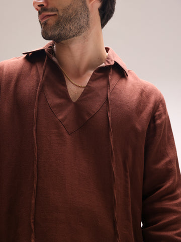 Deep v-neck detailed soft cotton shirt